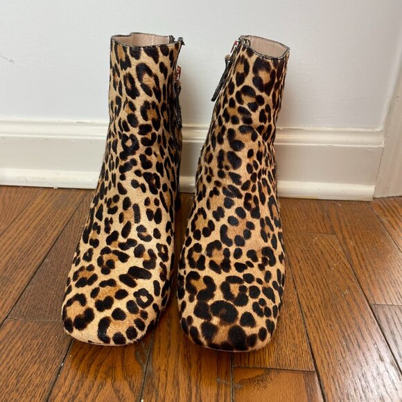 KATE SPADE Rudy Leopard Cheetah Calf Hair Block Heel Square Toe Ankle Boots 8.5 - Picture 3 of 14